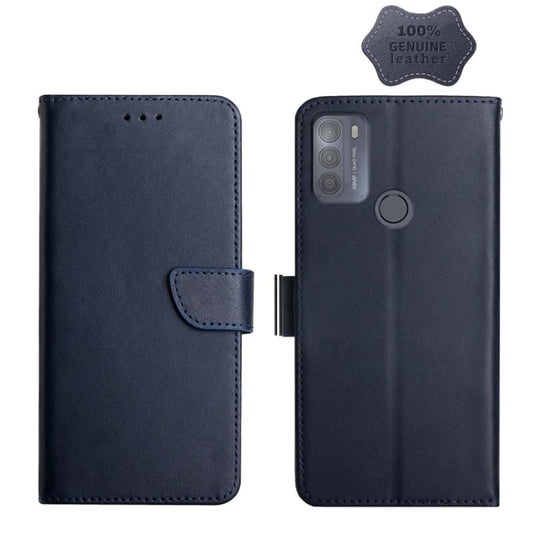 For Motorola Moto G50 Genuine Leather Fingerprint-proof Horizontal Flip Phone Case(Blue) - Motorola Cases by buy2fix | Online Shopping UK | buy2fix