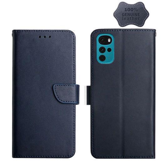 For Motorola Moto G22 Genuine Leather Fingerprint-proof Horizontal Flip Phone Case(Blue) - Motorola Cases by buy2fix | Online Shopping UK | buy2fix