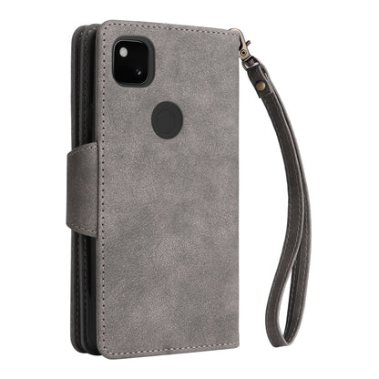 For Google Pixel 4A 4G Rivet Buckle 9 Cards Three Fold Leather Phone Case(Grey) - Google Cases by buy2fix | Online Shopping UK | buy2fix