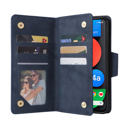 For Google Pixel 4A 5G Rivet Buckle 9 Cards Three Fold Leather Phone Case(Blue) - Google Cases by buy2fix | Online Shopping UK | buy2fix