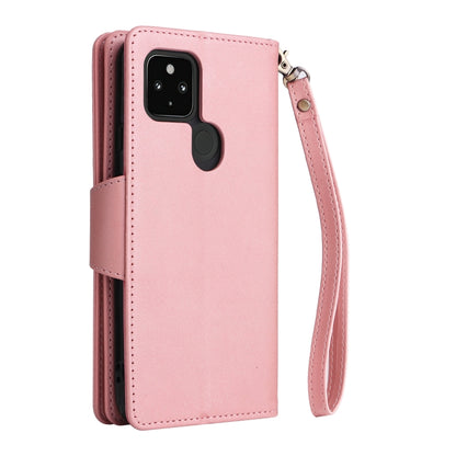 For Google Pixel 4A 5G Rivet Buckle 9 Cards Three Fold Leather Phone Case(Rose Gold) - Google Cases by buy2fix | Online Shopping UK | buy2fix