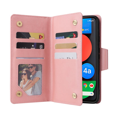 For Google Pixel 4A 5G Rivet Buckle 9 Cards Three Fold Leather Phone Case(Rose Gold) - Google Cases by buy2fix | Online Shopping UK | buy2fix