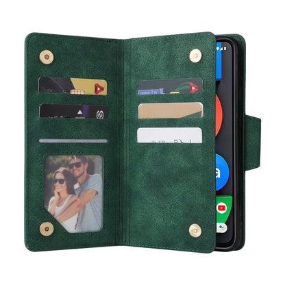 For Google Pixel 4A 5G Rivet Buckle 9 Cards Three Fold Leather Phone Case(Green) - Google Cases by buy2fix | Online Shopping UK | buy2fix