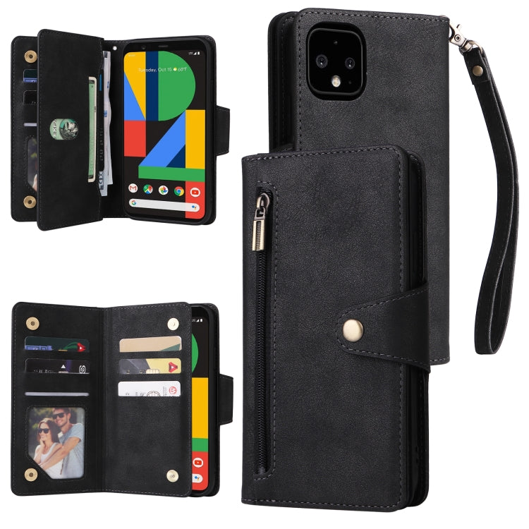 For Google Pixel 4 XL Rivet Buckle 9 Cards Three Fold Leather Phone Case(Black) - Google Cases by buy2fix | Online Shopping UK | buy2fix