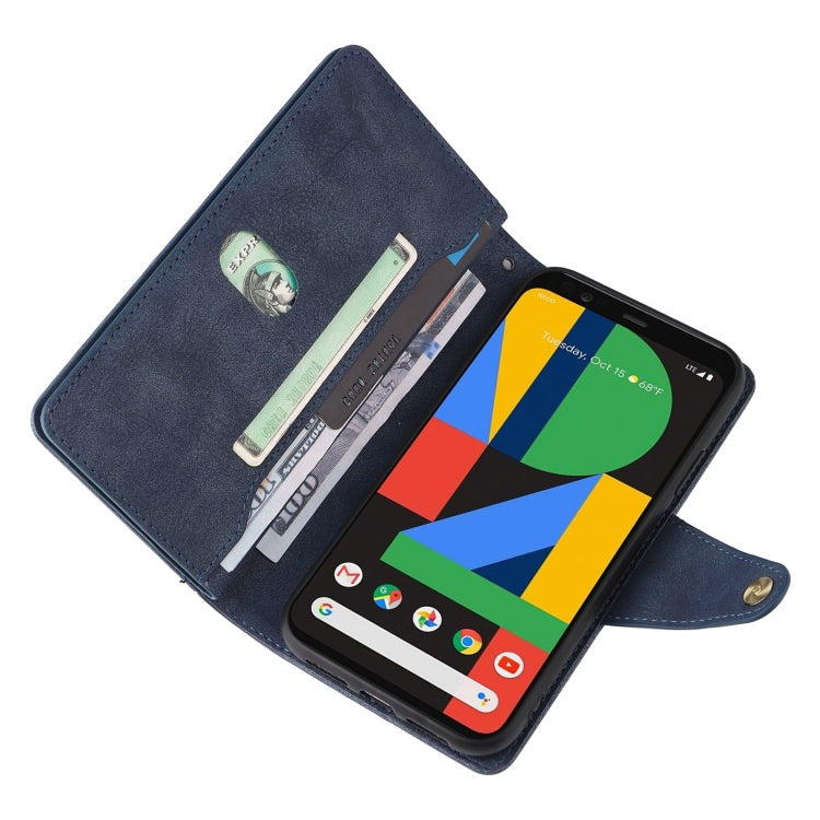 For Google Pixel 4 XL Rivet Buckle 9 Cards Three Fold Leather Phone Case(Blue) - Google Cases by buy2fix | Online Shopping UK | buy2fix