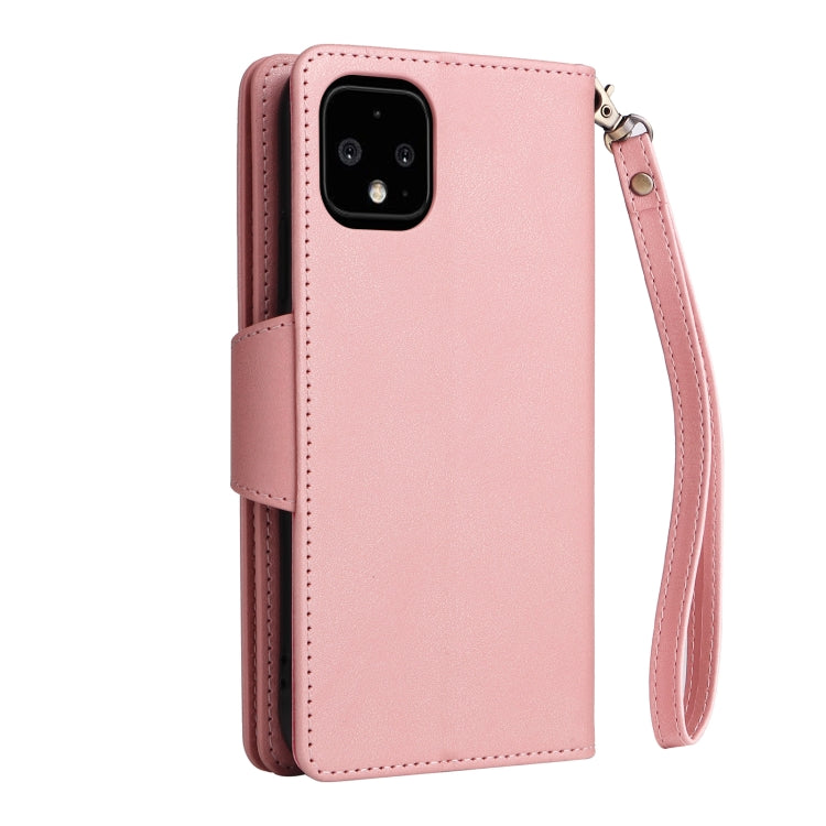 For Google Pixel 4 XL Rivet Buckle 9 Cards Three Fold Leather Phone Case(Rose Gold) - Google Cases by buy2fix | Online Shopping UK | buy2fix