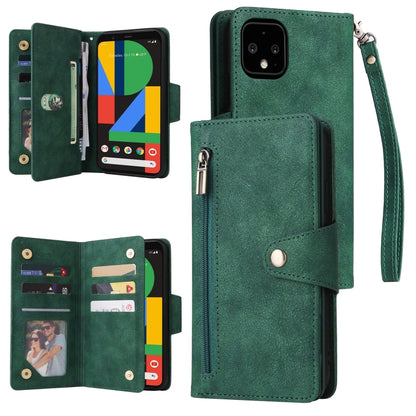 For Google Pixel 4 XL Rivet Buckle 9 Cards Three Fold Leather Phone Case(Green) - Google Cases by buy2fix | Online Shopping UK | buy2fix