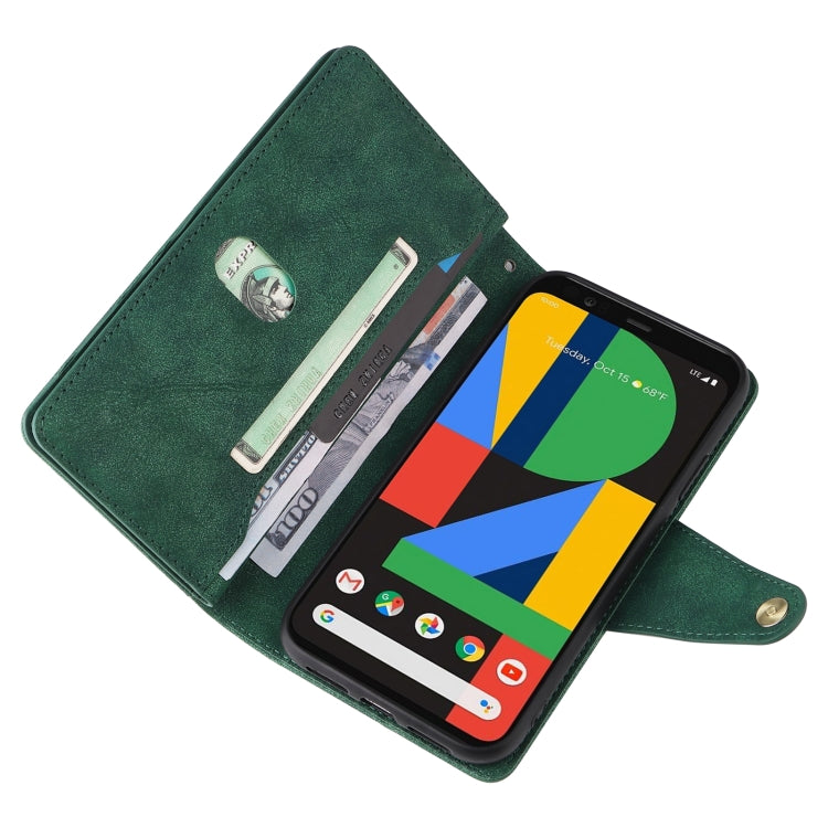 For Google Pixel 4 XL Rivet Buckle 9 Cards Three Fold Leather Phone Case(Green) - Google Cases by buy2fix | Online Shopping UK | buy2fix