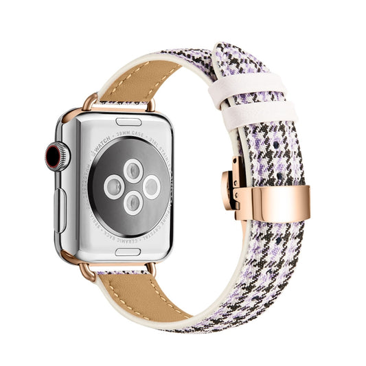 Slimming Butterfly Buckle Watch Band For Apple Watch Ultra 49mm&Watch Ultra 2 49mm / Series 9&8&7 45mm / SE 3&SE 2&6&SE&5&4 44mm / 3&2&1 42mm(Houndstooth Purple Rose Gold) - Watch Bands by buy2fix | Online Shopping UK | buy2fix