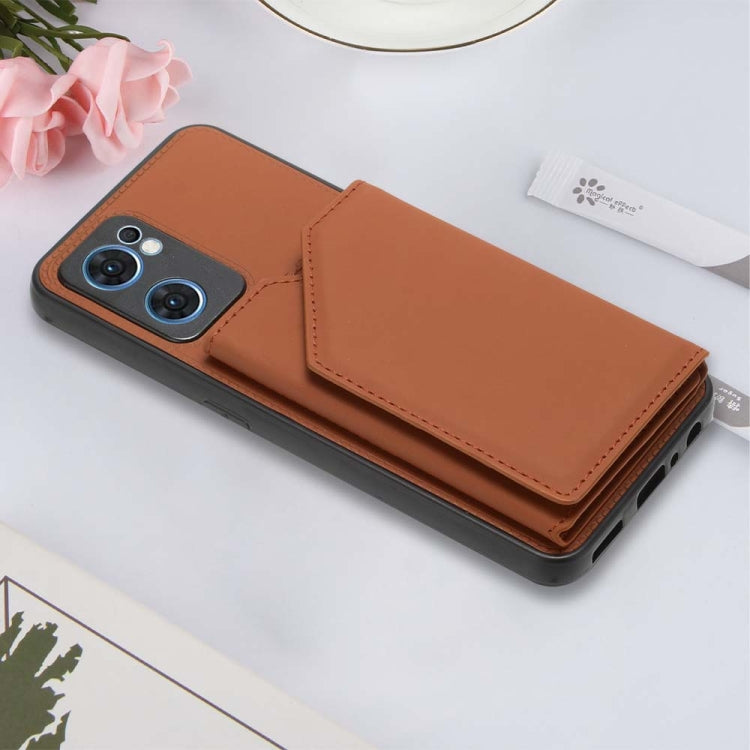 For OPPO Reno7 5G Skin Feel PU + TPU + PC Phone Case(Brown) - OPPO Cases by buy2fix | Online Shopping UK | buy2fix