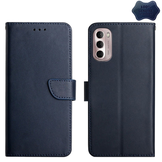 For Motorola Moto G Stylus 5G 2022 Genuine Leather Fingerprint-proof Horizontal Flip Phone Case(Blue) - Motorola Cases by buy2fix | Online Shopping UK | buy2fix