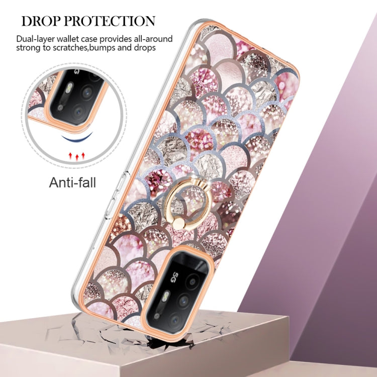 For OPPO A94 5G / A95 5G Electroplating IMD TPU Phone Case with Ring(Pink Scales) - OPPO Cases by buy2fix | Online Shopping UK | buy2fix