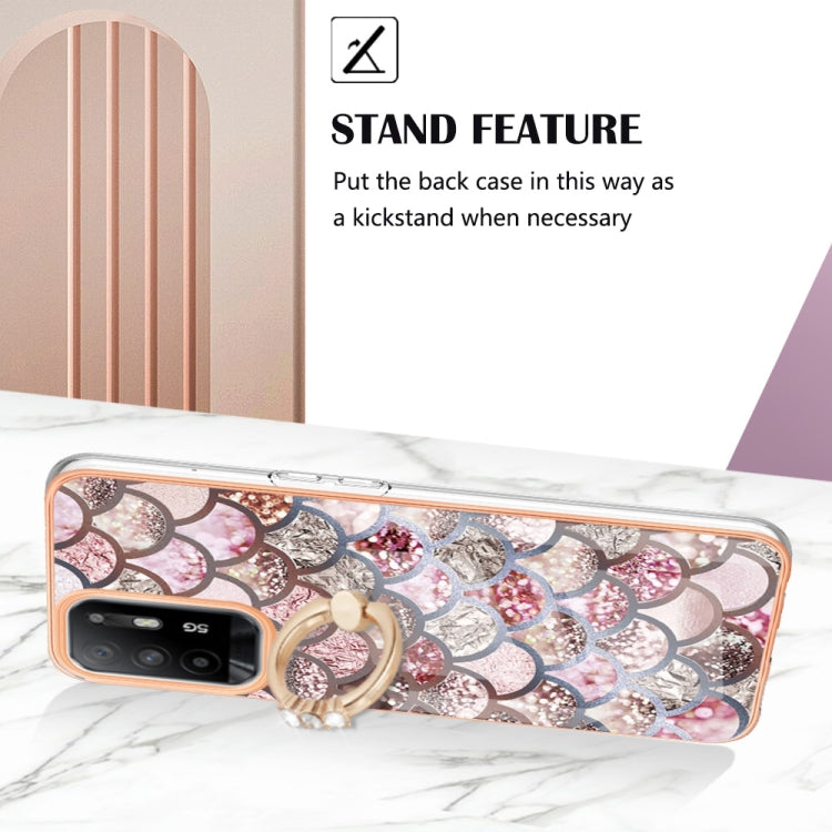 For OPPO A94 5G / A95 5G Electroplating IMD TPU Phone Case with Ring(Pink Scales) - OPPO Cases by buy2fix | Online Shopping UK | buy2fix