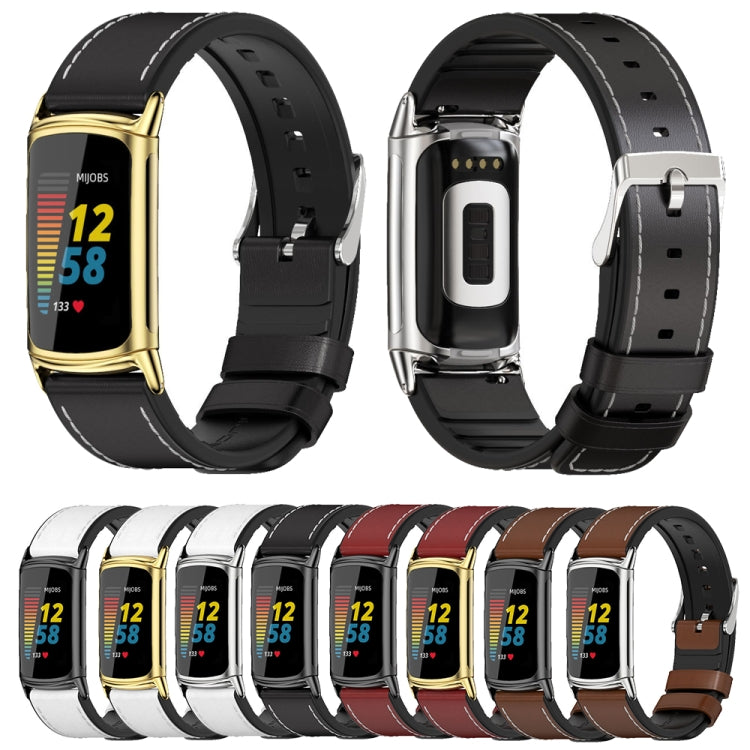 For Fitbit Charge5 Mijobs TPU + Leather Watch Band(Red+Gold) - Watch Bands by MIJOBS | Online Shopping UK | buy2fix