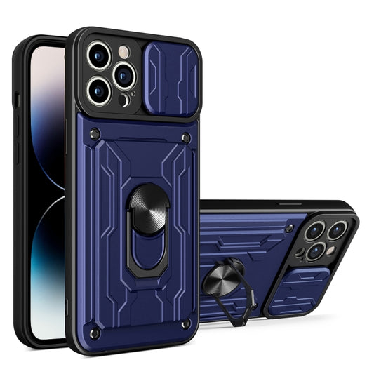 For iPhone 14 Pro Max Sliding Camshield TPU+PC Phone Case with Card Slot (Blue) - iPhone 14 Pro Max Cases by buy2fix | Online Shopping UK | buy2fix