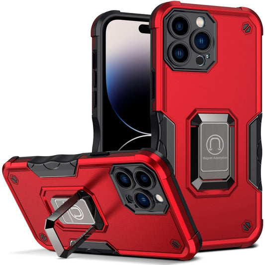 For iPhone 14 Pro Max Ring Holder Non-slip Shockproof Armor Phone Case (Red) - iPhone 14 Pro Max Cases by buy2fix | Online Shopping UK | buy2fix