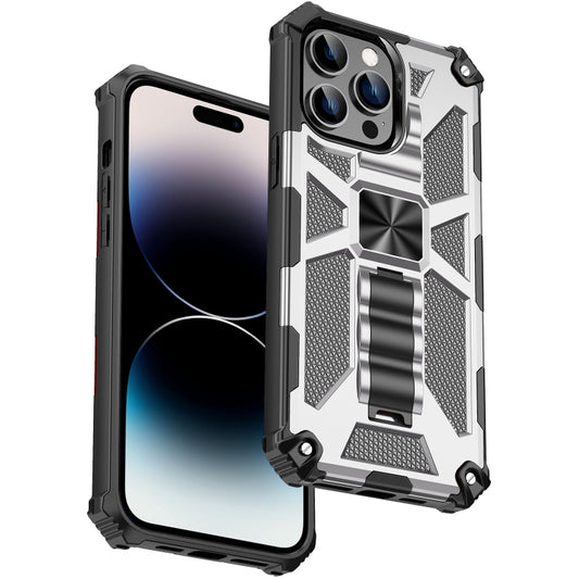 For iPhone 14 Pro Max Armor Shockproof TPU + PC Magnetic Protective Phone Case with Holder (Silver) - iPhone 14 Pro Max Cases by buy2fix | Online Shopping UK | buy2fix