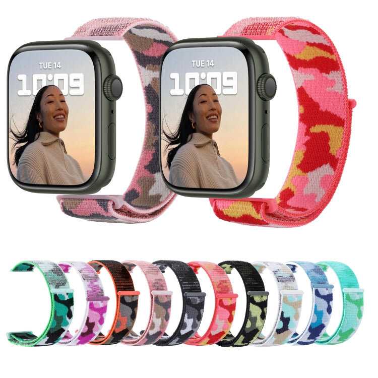 Nylon Loop Watch Band For  Apple Watch Ultra 49mm&Watch Ultra 2 49mm / Series 9&8&7 45mm / SE 3&SE 2&6&SE&5&4 44mm / 3&2&1 42mm(Pink Camouflage) - Watch Bands by buy2fix | Online Shopping UK | buy2fix