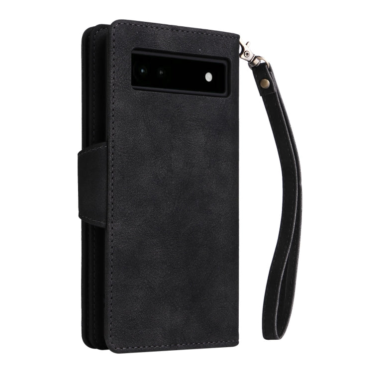 For Google Pixel 6a Rivet Buckle 9 Cards Three Fold Leather Phone Case(Black) - Google Cases by buy2fix | Online Shopping UK | buy2fix