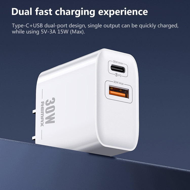 REMAX RP-U82 30W USB+USB-C/Type-C Dual Interface Fast Charger, Specification:UK Plug(White) - USB Charger by REMAX | Online Shopping UK | buy2fix