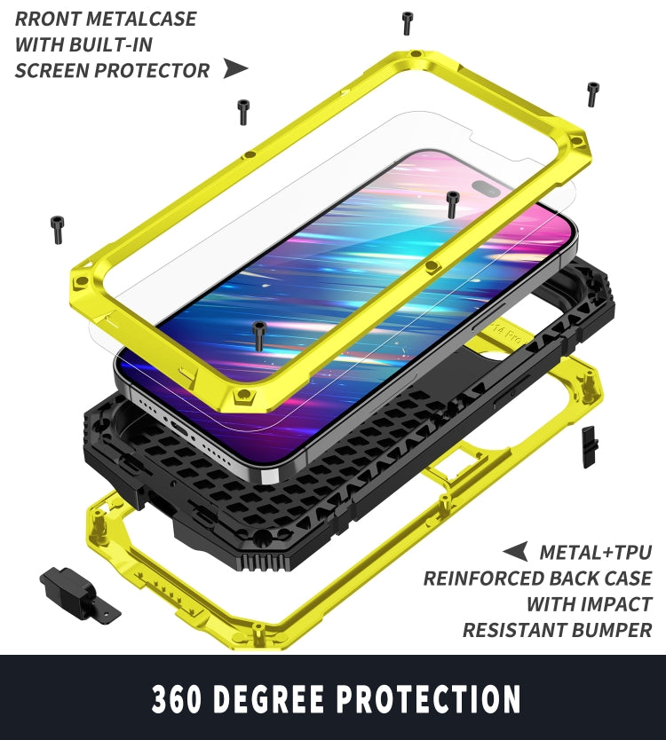 For iPhone 14 Pro R-JUST Shockproof Waterproof Dust-proof Case with Holder(Yellow) - iPhone 14 Pro Cases by R-JUST | Online Shopping UK | buy2fix