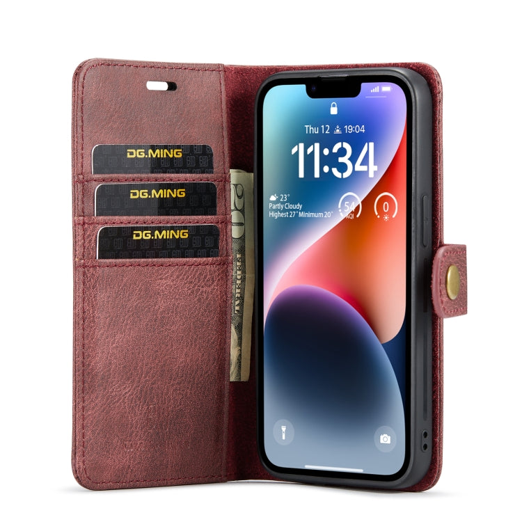 For iPhone 14 Plus DG.MING Crazy Horse Texture Detachable Magnetic Leather Case(Red) - iPhone 14 Plus Cases by DG.MING | Online Shopping UK | buy2fix