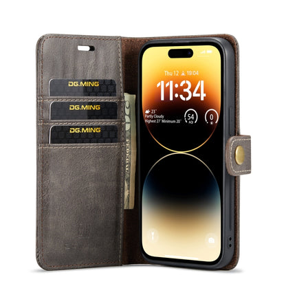 For iPhone 14 Pro DG.MING Crazy Horse Texture Detachable Magnetic Leather Case(Grey) - iPhone 14 Pro Cases by DG.MING | Online Shopping UK | buy2fix