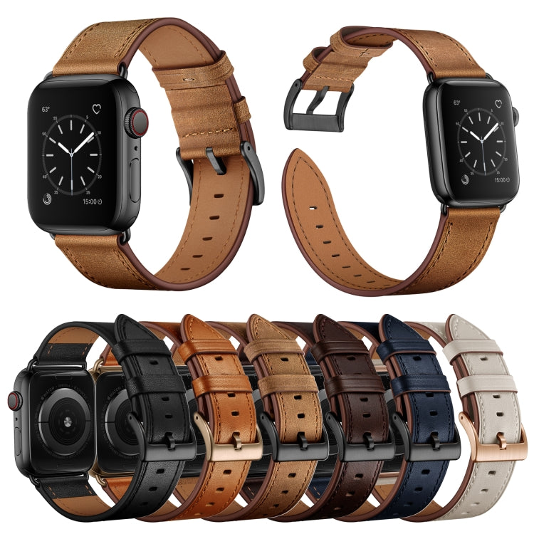 Classic Cowhide Genuine Leather Watch Band For Apple Watch Ultra 49mm&Watch Ultra 2 49mm / Series 9&8&7 45mm / SE 3&SE 2&6&SE&5&4 44mm / 3&2&1 42mm(Black) - Watch Bands by buy2fix | Online Shopping UK | buy2fix