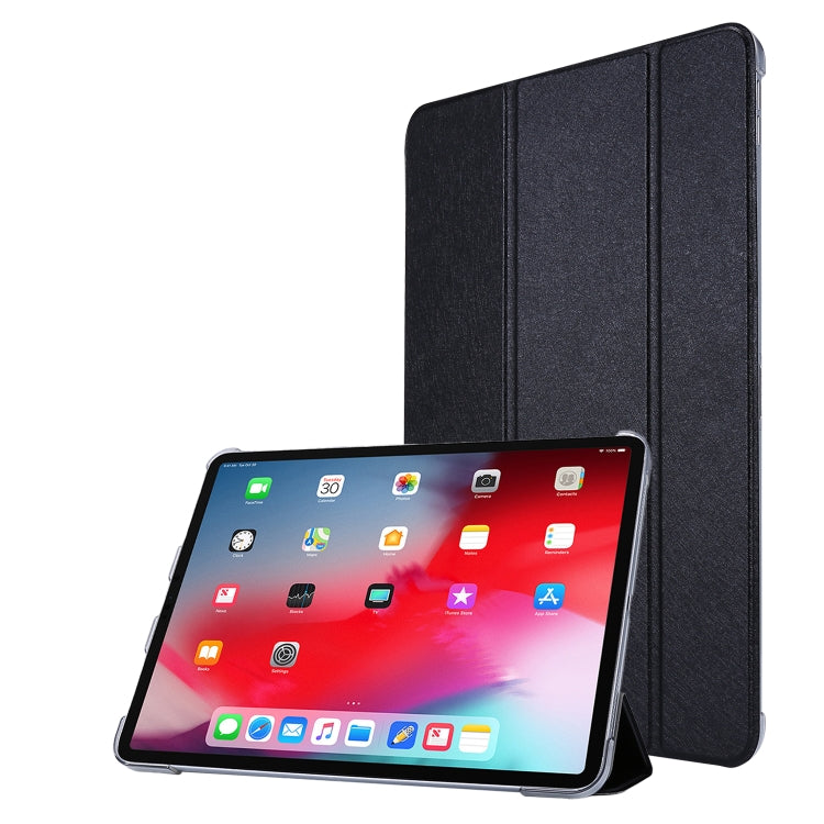 For iPad Air 13 2024 / Pro 12.9 2020 TPU Silk Texture Three-fold Horizontal Flip Leather Tablet Case with Holder(Black) - iPad Pro 12.9 (2020) Cases by buy2fix | Online Shopping UK | buy2fix