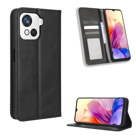 For Blackview OSCAL C80 Magnetic Buckle Retro Texture Leather Phone Case(Black) - More Brand by buy2fix | Online Shopping UK | buy2fix