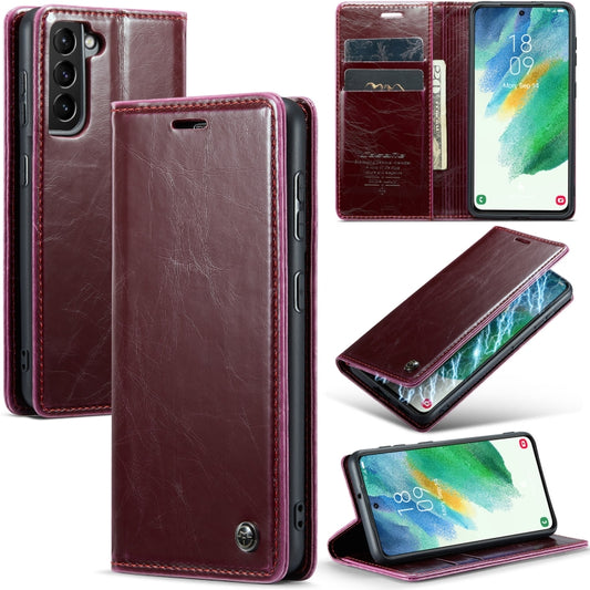 For Samsung Galaxy S21 FE 5G CaseMe 003 Crazy Horse Texture Leather Phone Case(Wine Red) - Galaxy Phone Cases by CaseMe | Online Shopping UK | buy2fix