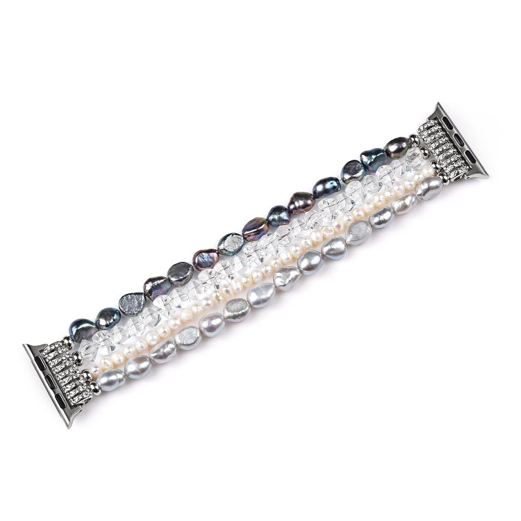 For Apple Watch 5 & 4 40mm / 3 & 2 & 1 38mm Pearl Crystal Watch Band(Pearl + White Crystal) - Watch Bands by buy2fix | Online Shopping UK | buy2fix