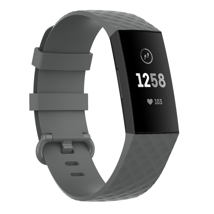 18mm Silver Color Buckle TPU Wrist Strap Watch Band for Fitbit Charge 4 / Charge 3 / Charge 3 SE, Size: L(Grey) - Watch Bands by buy2fix | Online Shopping UK | buy2fix