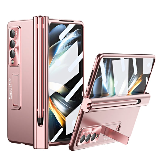 For Samsung Galaxy Z Fold3 5G Electroplating Corrugated Hinge Folding Phone Case with Pen Slot(Pink) - Galaxy Phone Cases by buy2fix | Online Shopping UK | buy2fix