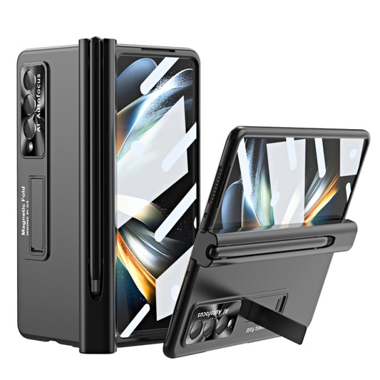 For Samsung Galaxy Z Fold3 5G Electroplating Corrugated Hinge Folding Phone Case with Pen Slot(Black) - Galaxy Phone Cases by buy2fix | Online Shopping UK | buy2fix