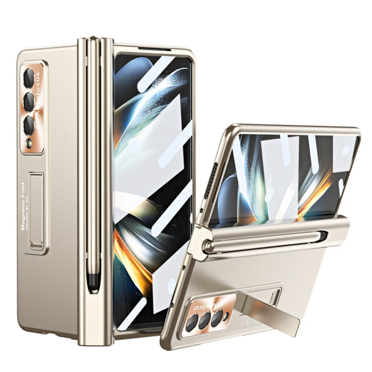 For Samsung Galaxy Z Fold3 5G Electroplating Corrugated Hinge Folding Phone Case with Pen Slot(Gold) - Galaxy Phone Cases by buy2fix | Online Shopping UK | buy2fix