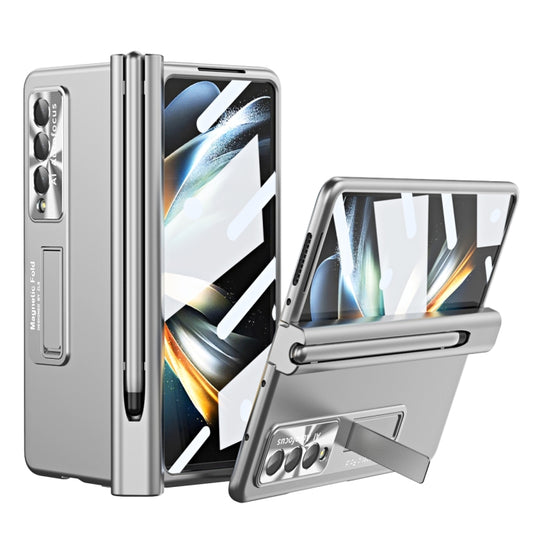 For Samsung Galaxy Z Fold3 5G Electroplating Corrugated Hinge Folding Phone Case with Pen Slot(Silver) - Galaxy Phone Cases by buy2fix | Online Shopping UK | buy2fix