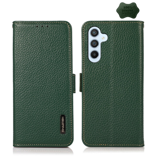 For Samsung Galaxy A54 5G KHAZNEH Side-Magnetic Litchi Genuine Leather RFID Phone Case(Green) - Galaxy Phone Cases by buy2fix | Online Shopping UK | buy2fix