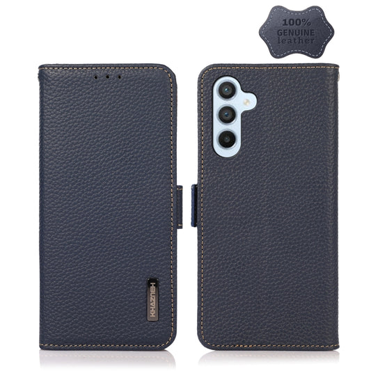 For Samsung Galaxy A54 5G KHAZNEH Side-Magnetic Litchi Genuine Leather RFID Phone Case(Blue) - Galaxy Phone Cases by buy2fix | Online Shopping UK | buy2fix