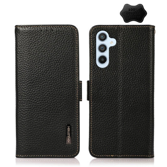 For Samsung Galaxy A54 5G KHAZNEH Side-Magnetic Litchi Genuine Leather RFID Phone Case(Black) - Galaxy Phone Cases by buy2fix | Online Shopping UK | buy2fix