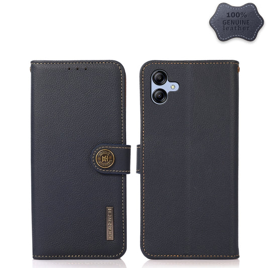 For Samsung Galaxy A04e KHAZNEH Custer Genuine Leather RFID Phone Case(Blue) - Galaxy Phone Cases by buy2fix | Online Shopping UK | buy2fix