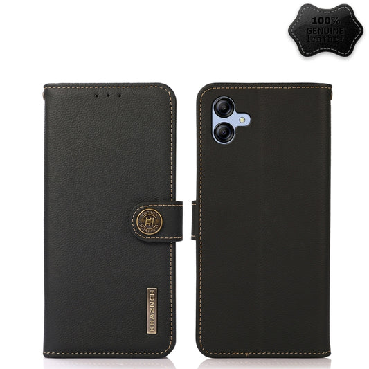 For Samsung Galaxy A04e KHAZNEH Custer Genuine Leather RFID Phone Case(Black) - Galaxy Phone Cases by buy2fix | Online Shopping UK | buy2fix