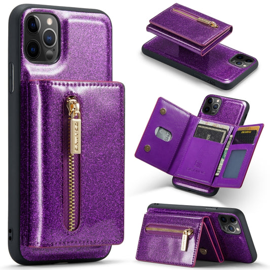 For iPhone 11 Pro DG.MING M3 Series Glitter Powder Card Bag Leather Case(Dark Purple) - iPhone 11 Pro Cases by DG.MING | Online Shopping UK | buy2fix