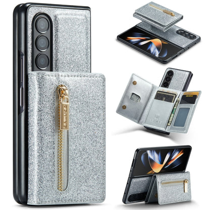 For Samsung Galaxy Z Fold4 5G DG.MING M3 Series Glitter Powder Card Bag Leather Case(Silver) - Galaxy Phone Cases by DG.MING | Online Shopping UK | buy2fix