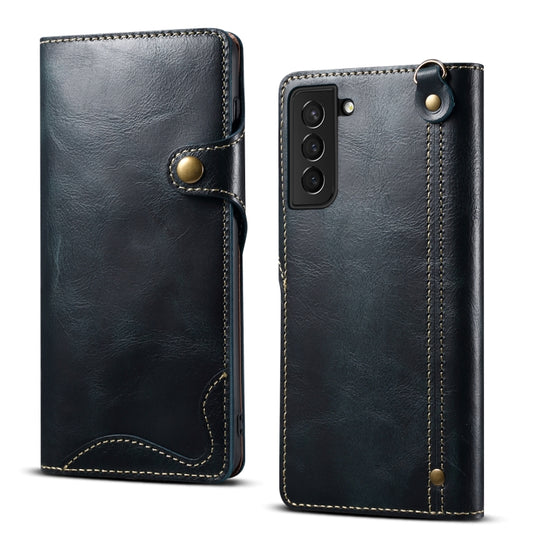 For Samsung Galaxy S23 5G Denior Oil Wax Cowhide Magnetic Button Leather Phone Case(Dark Blue) - Galaxy S23 5G Cases by Denior | Online Shopping UK | buy2fix