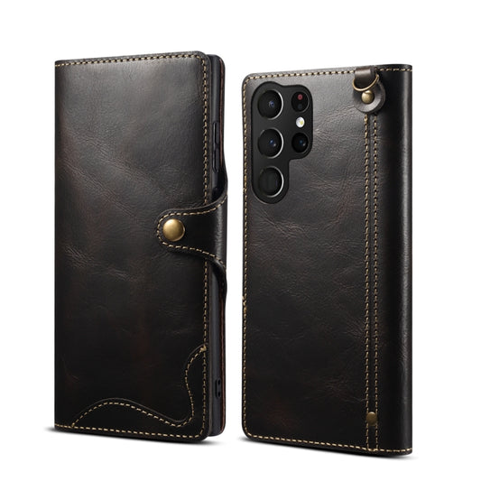 For Samsung Galaxy S23 Ultra 5G Denior Oil Wax Cowhide Magnetic Button Leather Phone Case(Black) - Galaxy S23 Ultra 5G Cases by Denior | Online Shopping UK | buy2fix