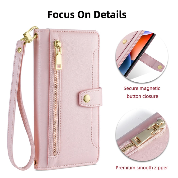 For Ulefone Note 12P Sheep Texture Cross-body Zipper Wallet Leather Phone Case(Pink) - Ulefone Cases by buy2fix | Online Shopping UK | buy2fix