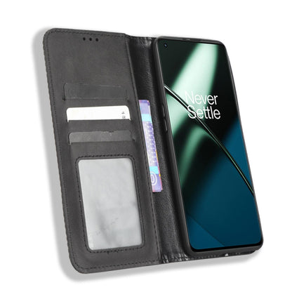 For OnePlus 11 5G Magnetic Buckle Retro Texture Leather Phone Case(Black) - OnePlus Cases by buy2fix | Online Shopping UK | buy2fix