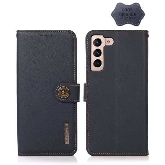 For Samsung Galaxy A24 4G KHAZNEH Custer Genuine Leather RFID Phone Case(Blue) - Galaxy Phone Cases by buy2fix | Online Shopping UK | buy2fix