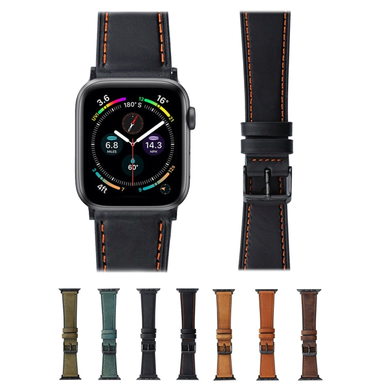 Crazy Horse Genuine Leather Watch Band For Apple Watch Ultra 49mm&Watch Ultra 2 49mm / Series 9&8&7 45mm / SE 3&SE 2&6&SE&5&4 44mm / 3&2&1 42mm(Full Black) - Watch Bands by buy2fix | Online Shopping UK | buy2fix